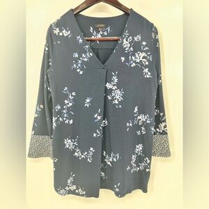 J. Jill Womens‎ Wearever Collection Floral Top 3/4 Sleeve Sz M Artsy Comfort